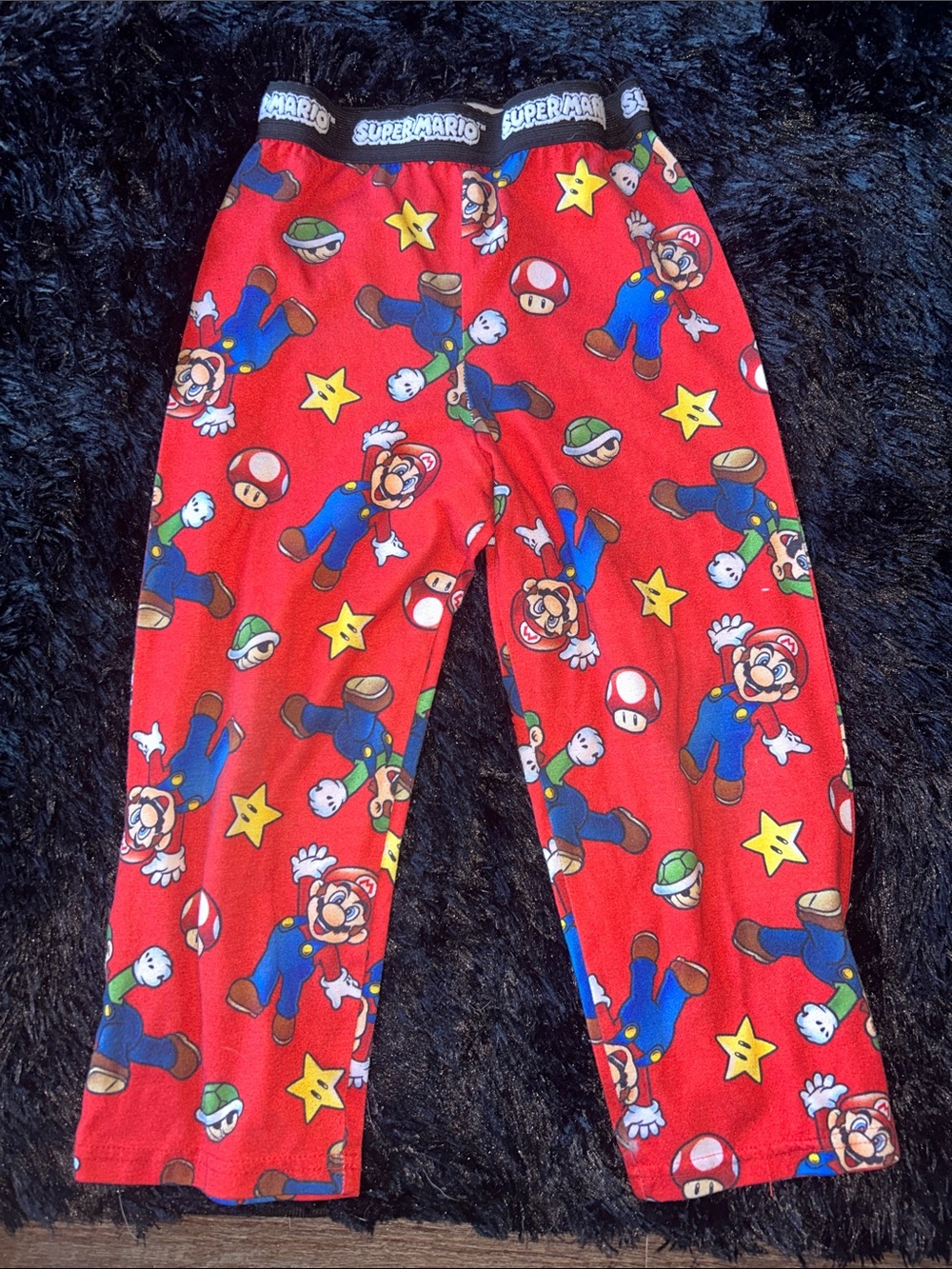 Nintendo Red Super Mario Pajama Bottoms with Stars, Mushrooms & Shells